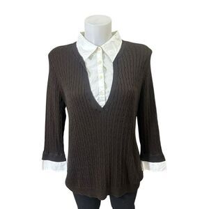 Lauren Ralph Lauren Brown Sweater with White Accents